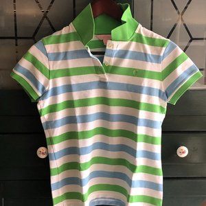 Lilly Pulitzer Blue, Green & White Stripe Polo Golf Shirt